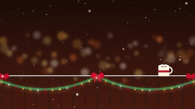 Christmas Balcony with Garland Lights over City Bokeh Loop Background