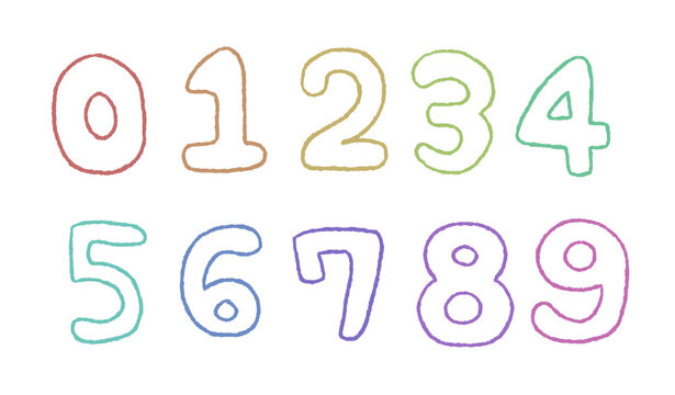 Hand Drawn Bright Multicolor Outline Numbers 0 to 9 Illustration