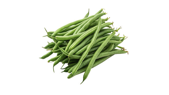 Heap of fresh raw green asparagus beans on transparent background