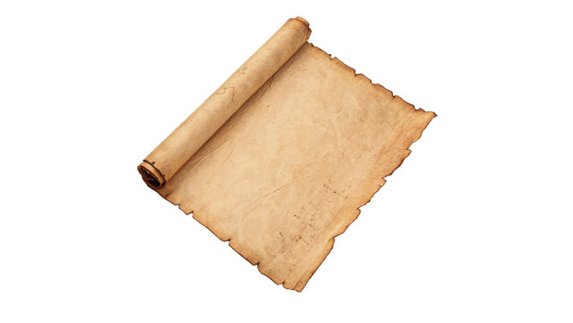 Folded vintage parchment paper manuscript sheet on transparent background