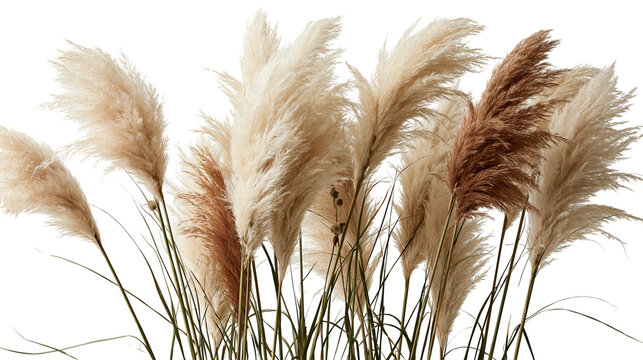 Fluffy beige and brown pampas grass plumes with slender green stems