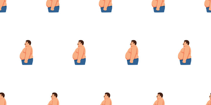 Seamless pattern with obese man side profiles