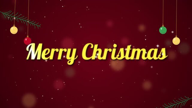 Merry Christmas Golden Script Text with Ornaments Loop