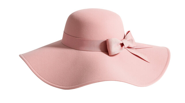 Pastel pink felt sun hat with wide brim and decorative ribbon bow
