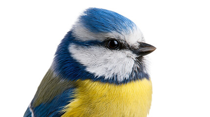 Close up portrait of a Eurasian blue tit with vibrant blue and yellow feathers © darietta