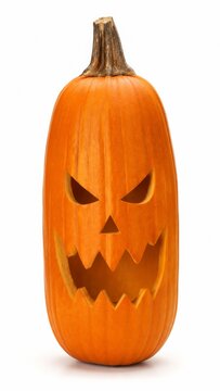 Carved Halloween pumpkin or jack o lanterns with scary and funny face isolated on white background