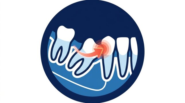 Illustration of a dental impaction showing a tooth pushing against an adjacent molar in a circle
