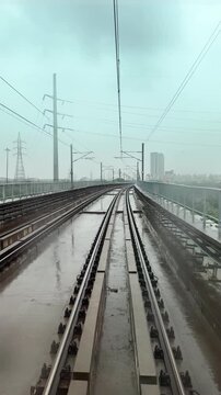 Delhi Metro Railway Tracks on a Rainy Day in New Delhi