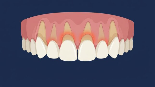 Illustration of gum recession showing exposed tooth roots and inflamed gingival tissue health