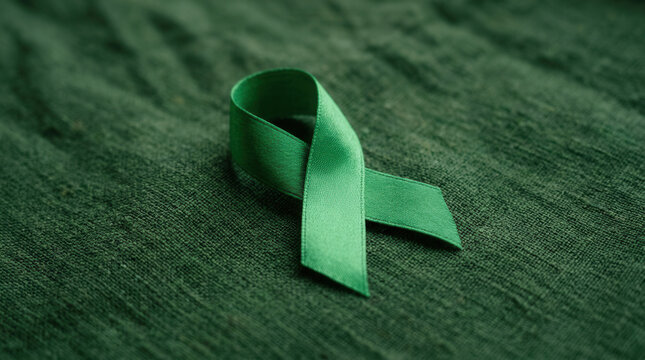 Awareness Ribbon Symbolizing Hope And Support On Textured Fabric