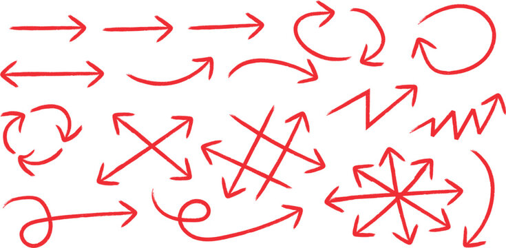 Red hand drawn arrow and circular flow diagrams on a white background