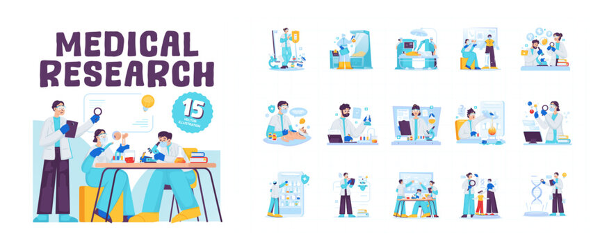 Medical Research and Healthcare Technology Vector Illustration Set