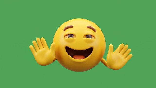 3d emoticon character set laughing and waving on green background