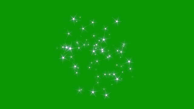 Glitter star sparkling light effect motion, fairy dust wand glitter stars blast, white glow shine particles, particle star dust trail loop, magic sparkles glitter blast stars on green screen. 4k