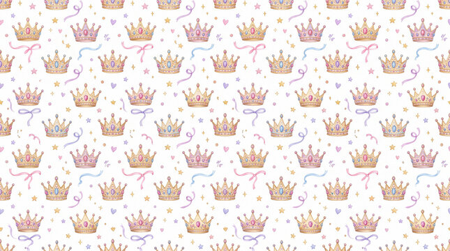 Watercolor Royal Crown and Jewels Pattern for Playful Nursery 