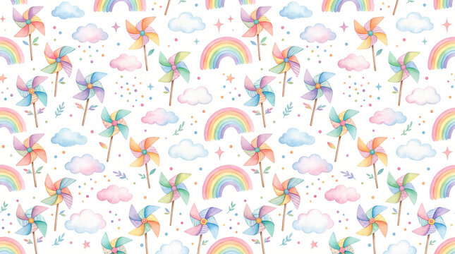 Watercolor Spinning Pinwheel Pattern for Playful Nursery 