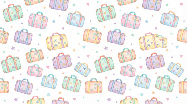 Watercolor Miniature Suitcase Pattern for Travel Nursery 