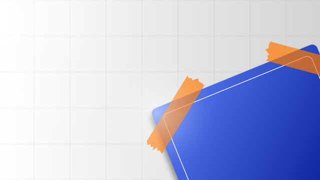 Blue note stick on the empty white gradient paper with tape. Sticky notepad background vector with line pattern. Vector background.