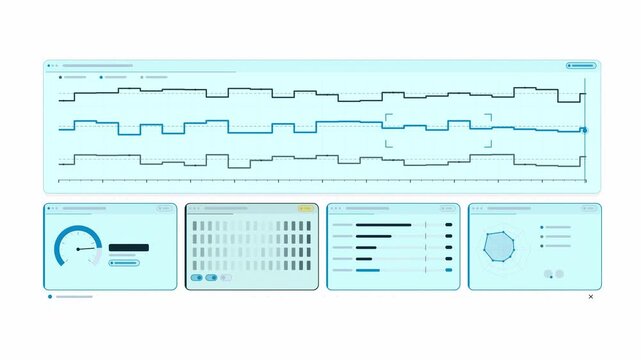 Clean animated real time monitoring stream in cyan and teal on a bright white background. Seamless looping 4K dashboard motion graphics with free space for text, ideal for business presentations, prod