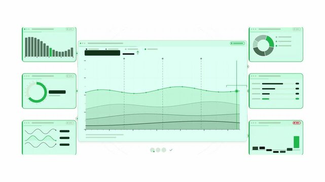 Clean animated revenue growth layers stacking in green and teal on a bright white background. Seamless looping 4K dashboard motion graphics with free space for text, ideal for business presentations, 