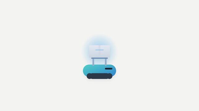 Autonomous Warehouse Robot Carrying Glowing Cargo Box with Teal Gradient