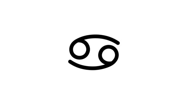 Animated Cancer zodiac symbol, two interlocking crescents resembling the numbers 6 and 9 facing opposite directions, transparent background, 4K video.