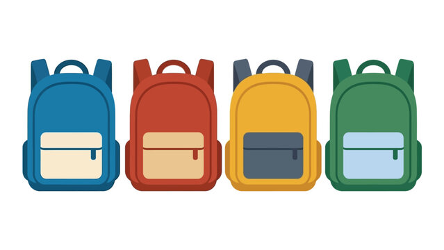 Four Colorful School Backpacks in a Row