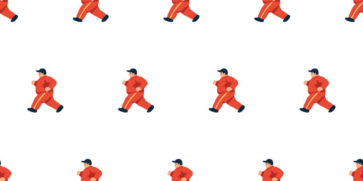 Seamless pattern with a plus-size man practicing power walking