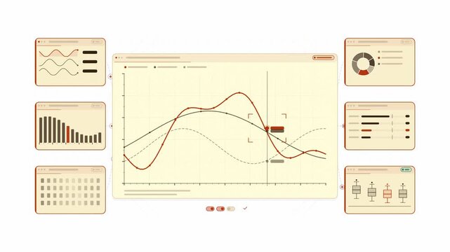 Clean animated line graph series tracking in amber and orange on a bright white background. Seamless looping 4K dashboard motion graphics with free space for text, ideal for business presentations, pr