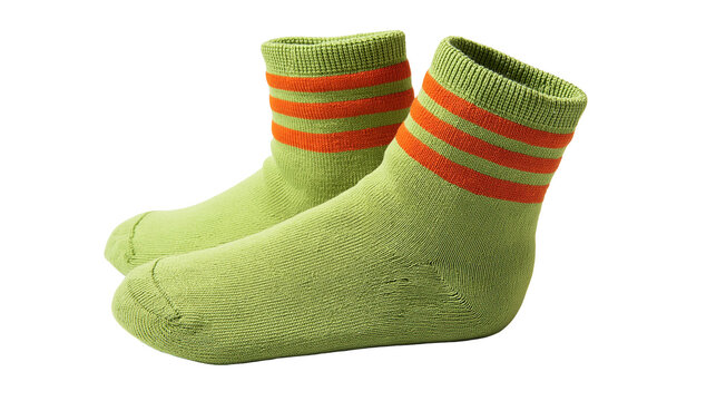 Pair of olive green cotton ankle socks with orange horizontal stripes