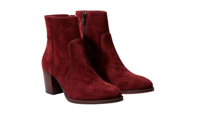 Burgundy suede ankle boots with block heels and side zippers © Clementine