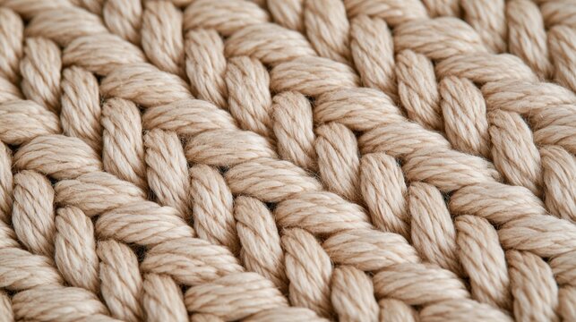 Close Up of Chunky Braided Rope Texture Beige Background