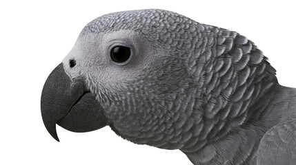 Close up profile portrait of an African Grey parrot head with dark beak © Clementine