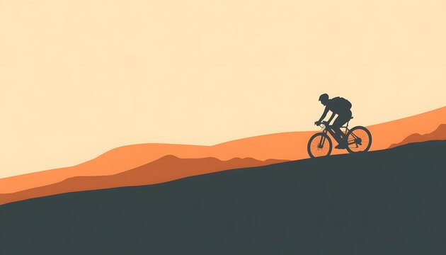 A simple graphic sports poster showing a minimalist flat vector silhouette of a mountain bike profile