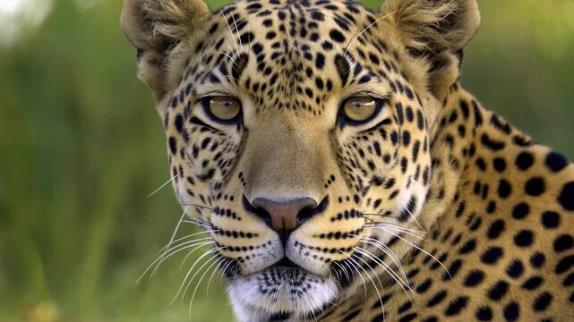 Majestic leopard watching intently into distance with piercing golden