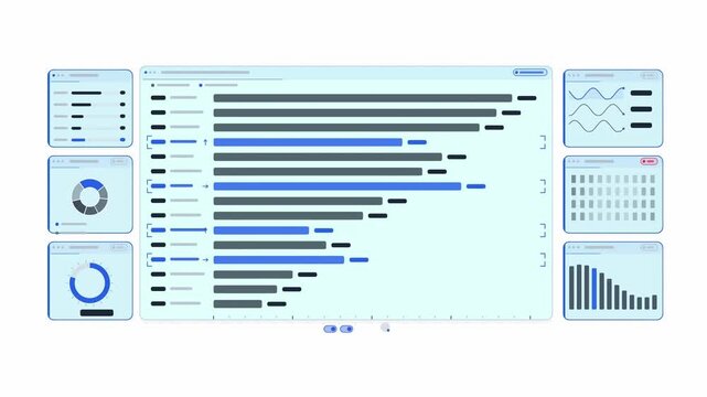 Clean animated ranking chart bars swapping in blue and cyan on a bright white background. Seamless looping 4K dashboard motion graphics with free space for text, ideal for business presentations, prod
