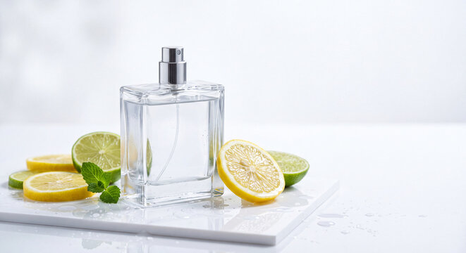 perfume bottle with transparent glass and clear liquid
