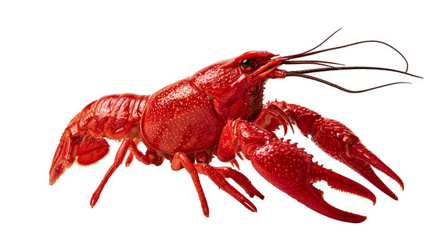 Bright red cooked crayfish with large claws and long antennae
