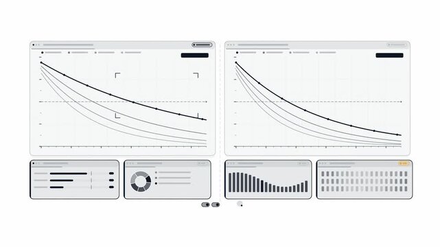 Clean animated churn analysis curves diverging in soft grey on a bright white background. Seamless looping 4K dashboard motion graphics with free space for text, ideal for business presentations, prod