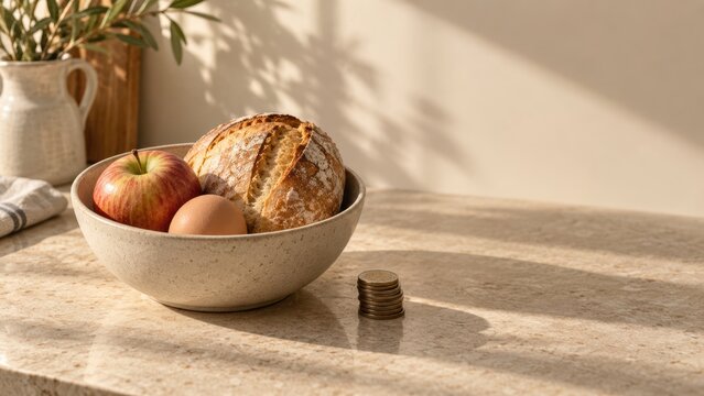 Rising Cost of Living with Basic Groceries and Limited Coins