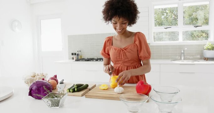 Lifestyle videos indoor of people doing activities at home, chopping vegetables, woman meal in kitch