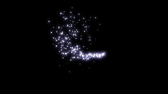 Luxury white glitter sparkles line trail with magic dust, white shining dust light, white cartoon blinking stars, white glitter sparkle line with floating star on black screen. 4k video