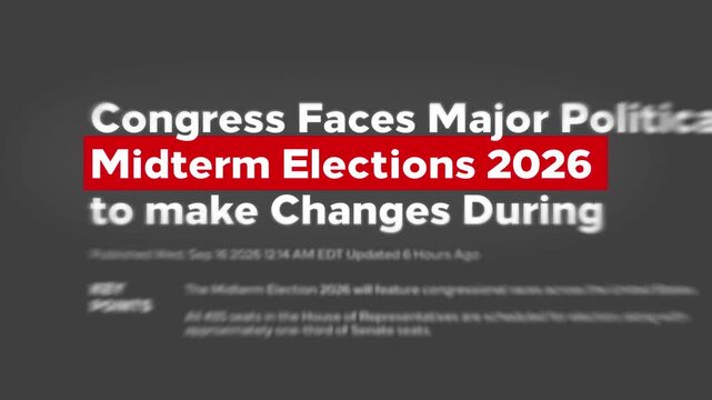 Midterm Elections 2026 Highlighted Word in Headline on Dark Background. US Congressional Elections, Voting, Election Campaign, Political News, Voters and Democracy. 4K Motion Graphics