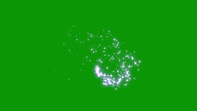 Magic light effect curve trail magic sparkling bokeh effects, luxury white glitter sparkle featuring twinkling particles, magical dust, white stars and bokeh lights sparkle on green screen. 4k