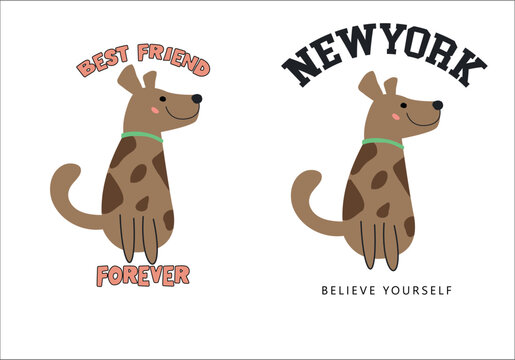 best friend slogan with child dog animal illustration