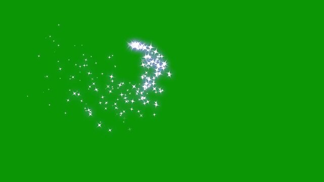 Magic sparkles and glitter line stars animation with glowing fairy dust trails, shimmering stardust spiral, cartoon doodle sparkles, white magic stars and elegant bokeh effects on green screen. 4k