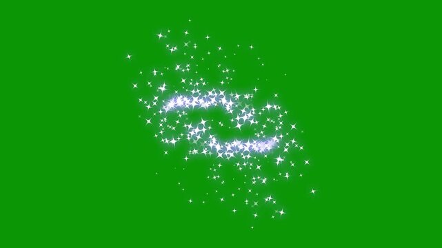 glitter sparkle animation with twinkling star particles, magic light stars line effect, magic glitter dust trail, twinkling white glowing star with sparkling glitter animation on green screen. 4k