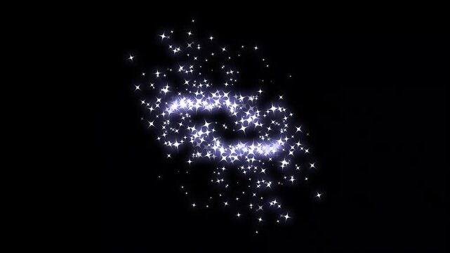 glitter sparkle animation with twinkling star particles, magic light stars line effect, magic glitter dust trail, twinkling white glowing star with sparkling glitter animation on black screen. 4k