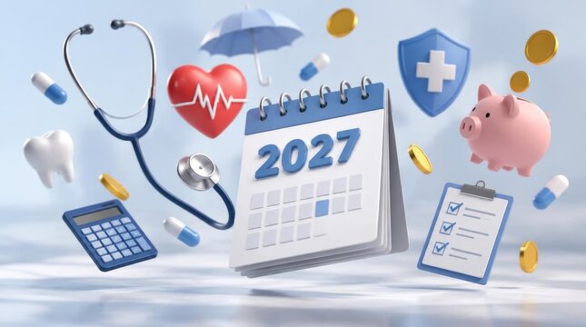 Healthcare and financial planning 2027 concept with medical and savings symbols