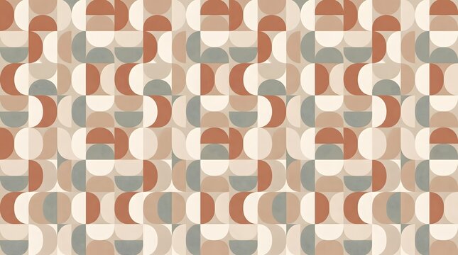Seamless geometric pattern with terracotta and sage green half circle shapes